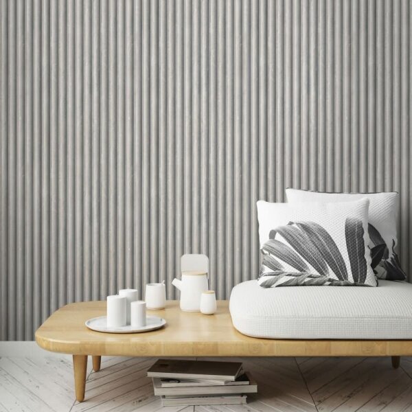 Vliestapete in Grau 3D-Optik Akustikpaneel Optik Holz Streifen Klassisch für Wohnzimmer Schlafzimmer Küche (81696)