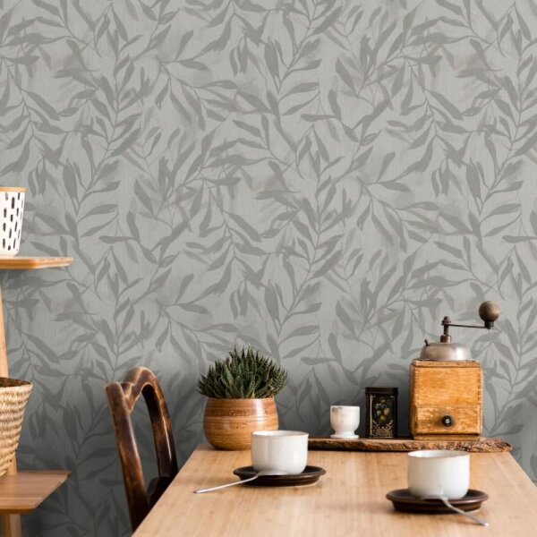 Vliestapete in Beige Grau Blätter Blattoptik Vintage Floral Natur für Wohnzimmer Schlafzimmer Küche (82440)