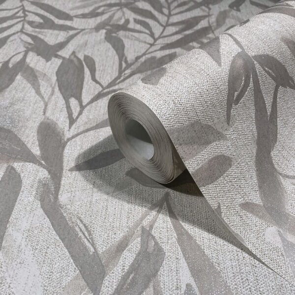 Vliestapete in Beige Grau Blätter Blattoptik Vintage Floral Natur für Wohnzimmer Schlafzimmer Küche (82440)