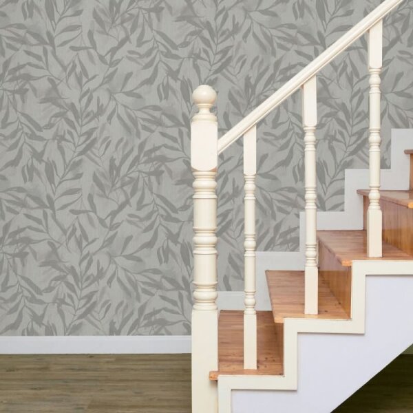Vliestapete in Beige Grau Blätter Blattoptik Vintage Floral Natur für Wohnzimmer Schlafzimmer Küche (82440)