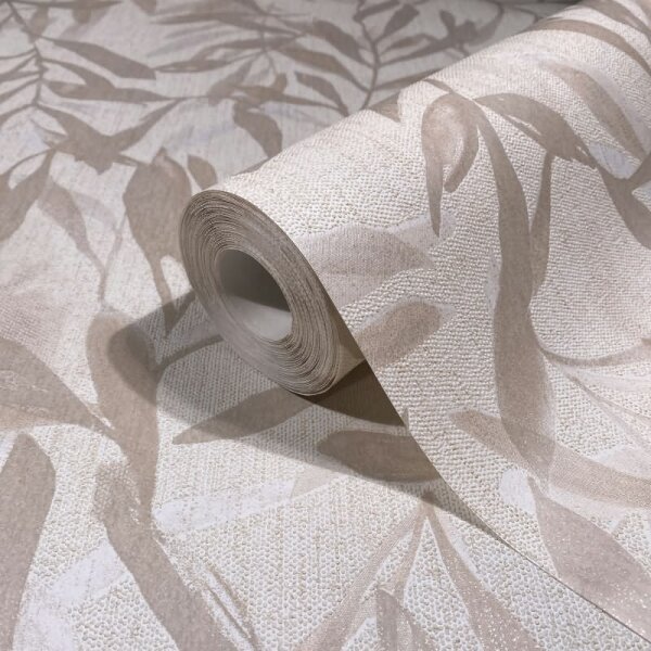 Vliestapete in Beige Blätter Blattoptik Vintage Floral Natur für Wohnzimmer Schlafzimmer Küche (82441)