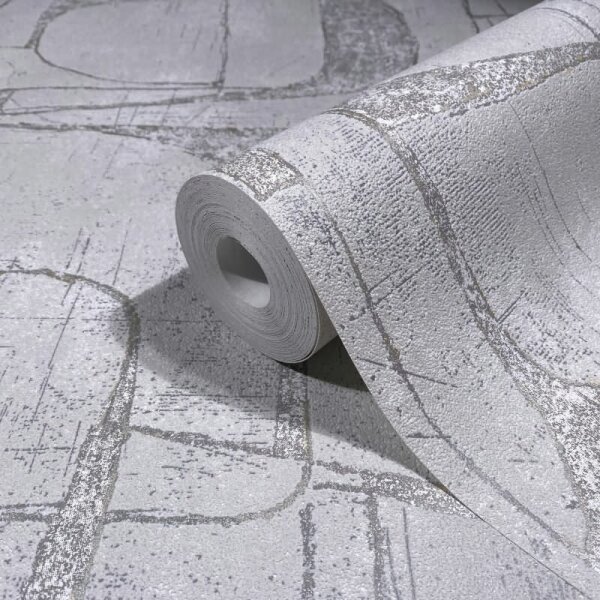 Vliestapete in Grau Glänzend Geometrische Formen Grafisch Modern für Wohnzimmer Schlafzimmer Küche (82452)