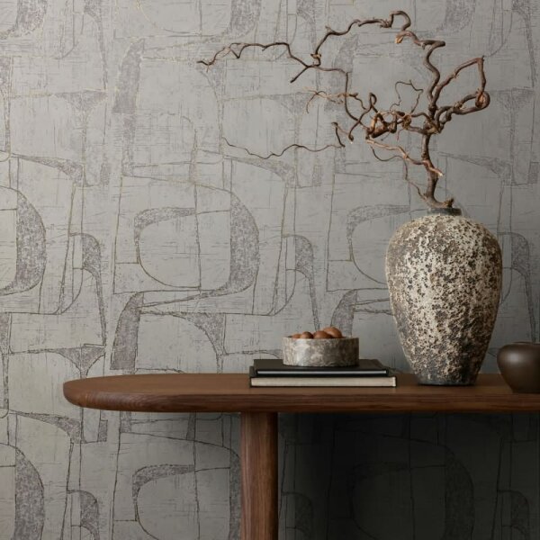 Vliestapete in Beige Glänzend Geometrische Formen Grafisch Modern für Wohnzimmer Schlafzimmer Küche (82453)