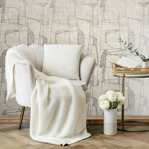 Vliestapete in Beige Glänzend Geometrische Formen Grafisch Modern für Wohnzimmer Schlafzimmer Küche (82453)