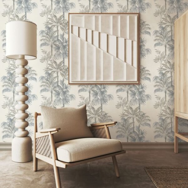 Vliestapete in Beige Bäume Blätter Dschungel Floral Natur für Wohnzimmer Schlafzimmer Küche (82455)