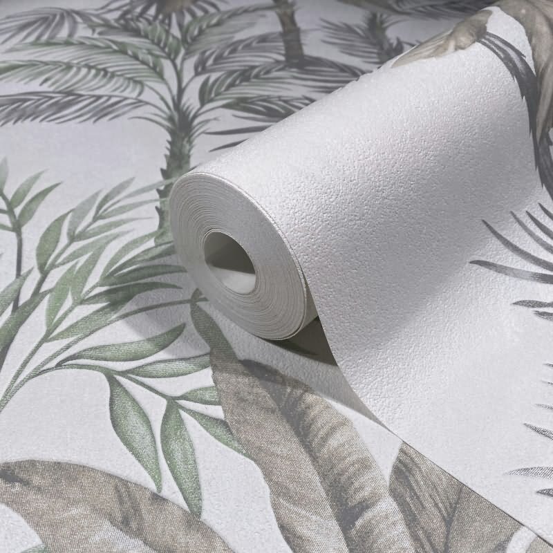 Vliestapete in Grau Grün Bäume Blätter Dschungel Floral Natur für Wohnzimmer Schlafzimmer Küche (82457)