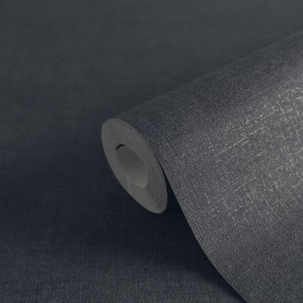 Vliestapete Dunkelblau Stoffoptik strukturiert Unitapete Leinenoptik (395672)