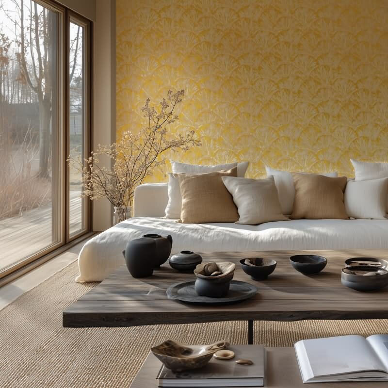 3D-Tapete mit Fächermuster Gelb Beige Struktur-Vliestapete (781984)