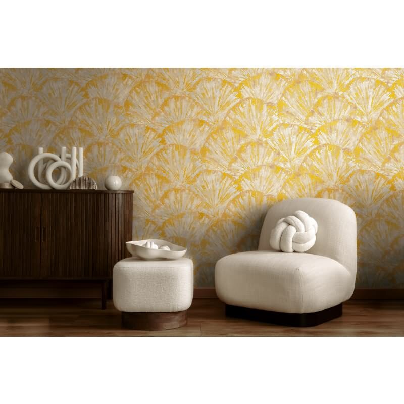 3D-Tapete mit Fächermuster Gelb Beige Struktur-Vliestapete (781984)