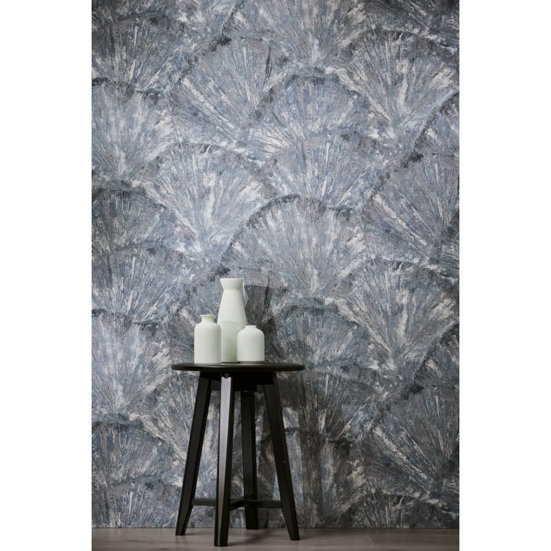 Fächer-Tapete Blau Braun Grau Strukturierte 3D-Vliestapete (781985)