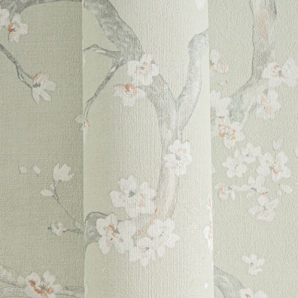 Blütenzweig Tapete floral Vintage Grün Weiß Rosa Vliestapete Kirschblüten (781991)