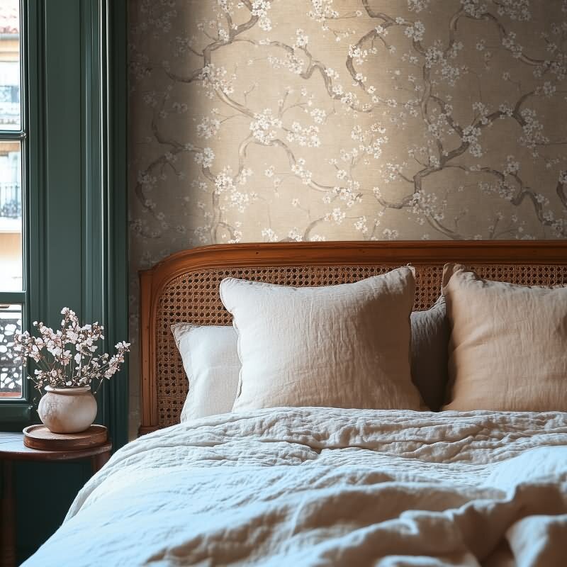 Kirschblüten Muster-Tapete Beige Weiß florale Vliestapete Vintage (781992)