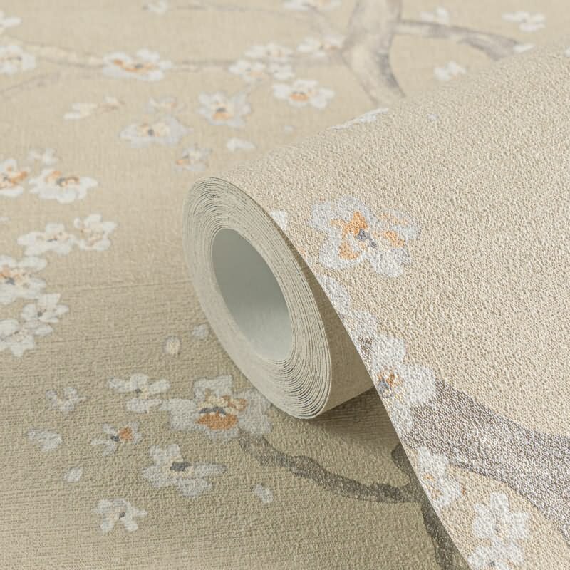 Kirschblüten Muster-Tapete Beige Weiß florale Vliestapete Vintage (781992)