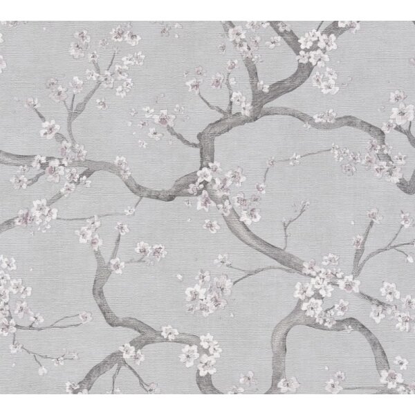 Vintage-Tapete Kirschblüten Vliestapete floral Vintage Grau Weiß Rosa (781993)
