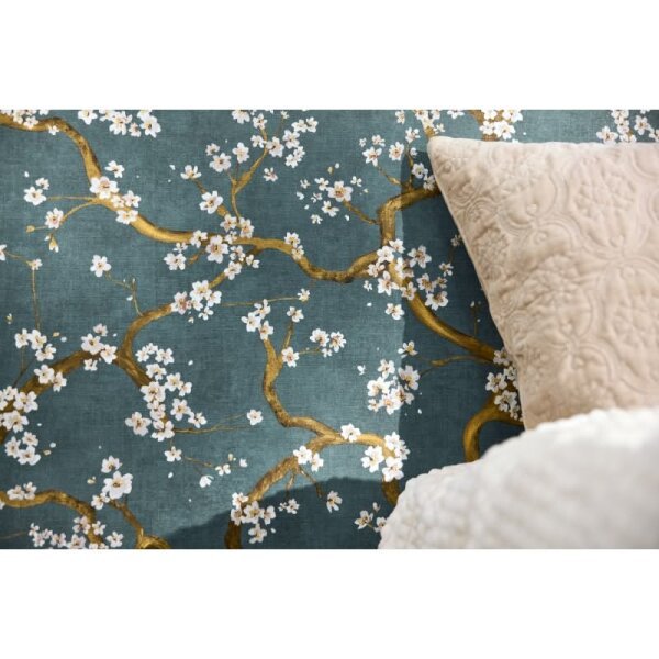 Blütenzweig Tapete Äste Dunkelblau Gold Metallic Weiß Design Vliestapete (781994)