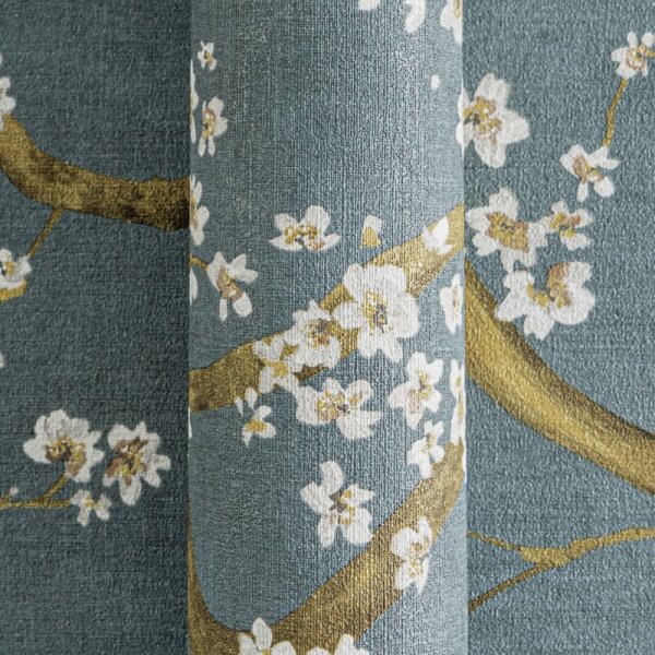 Blütenzweig Tapete Äste Dunkelblau Gold Metallic Weiß Design Vliestapete (781994)