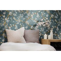 Bl&uuml;tenzweig Tapete &Auml;ste Dunkelblau Gold...