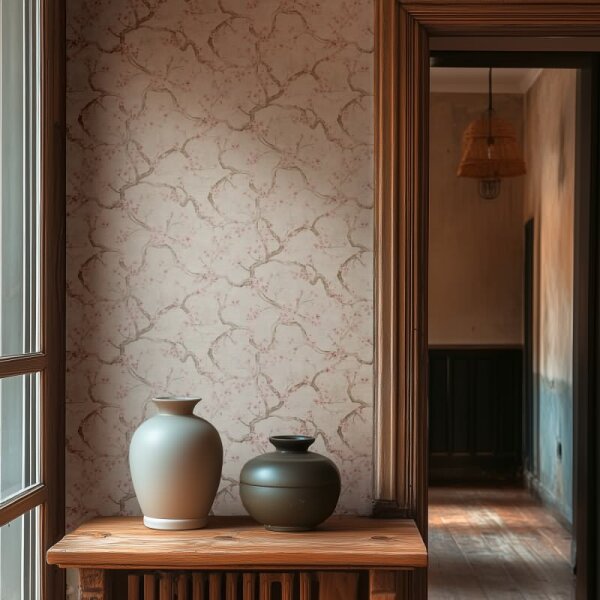 Kirschblüten Tapete Hellgrau Rosa Weiß Japanisches florale Vliestapete modern (781995)