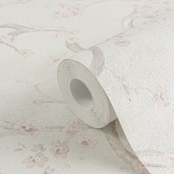 Kirschblüten Tapete Hellgrau Rosa Weiß Japanisches florale Vliestapete modern (781995)