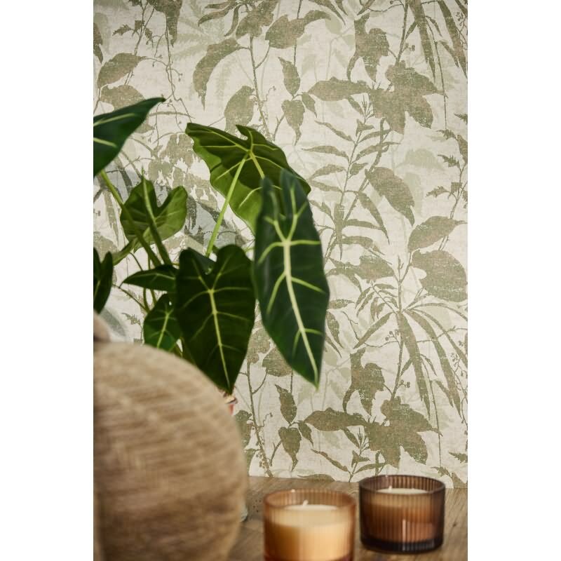 Botanik Tapete Grün Gold Metallic Blättermuster Vliestapete Dschungel (782031)