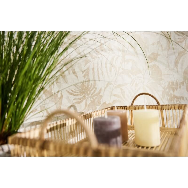 Blätter Tapete Beige Weiß Gold Metallic Pflanzen Vliestapete Dschungel (782032)