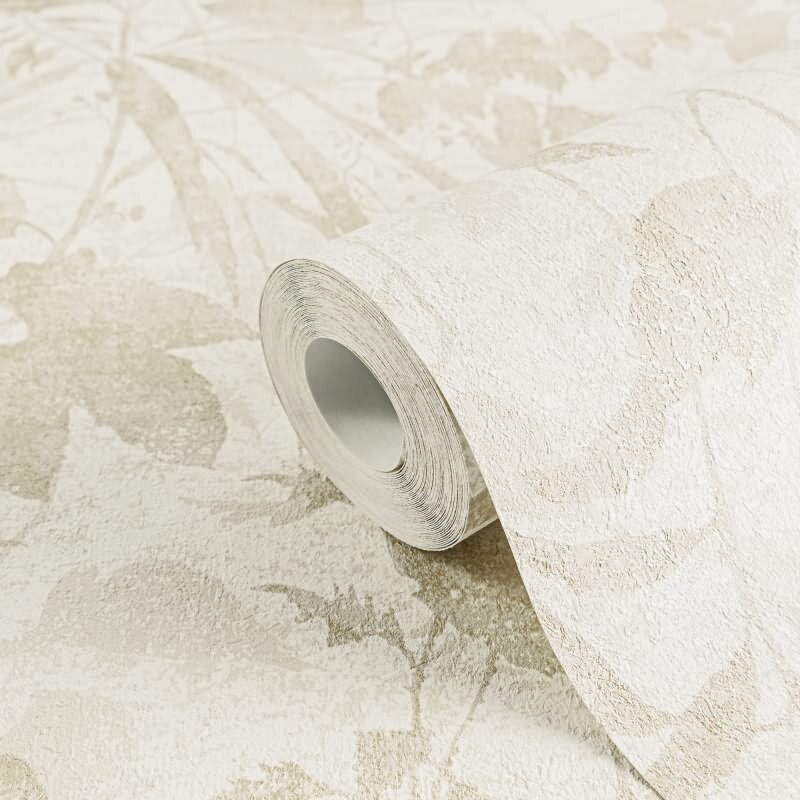 Blätter Tapete Beige Weiß Gold Metallic Pflanzen Vliestapete Dschungel (782032)