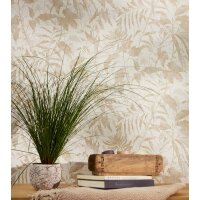 Bl&auml;tter Tapete Beige Wei&szlig; Gold Metallic...