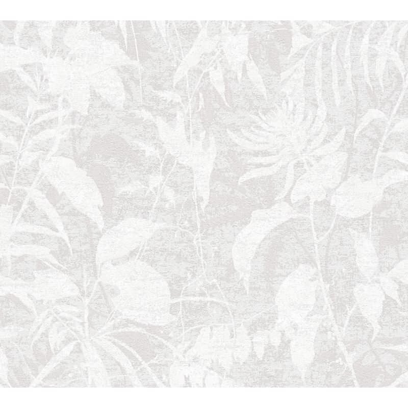 Dschungel Tapete Grau Weiß Pflanzen Blätter Natur Vliestapete (782033)