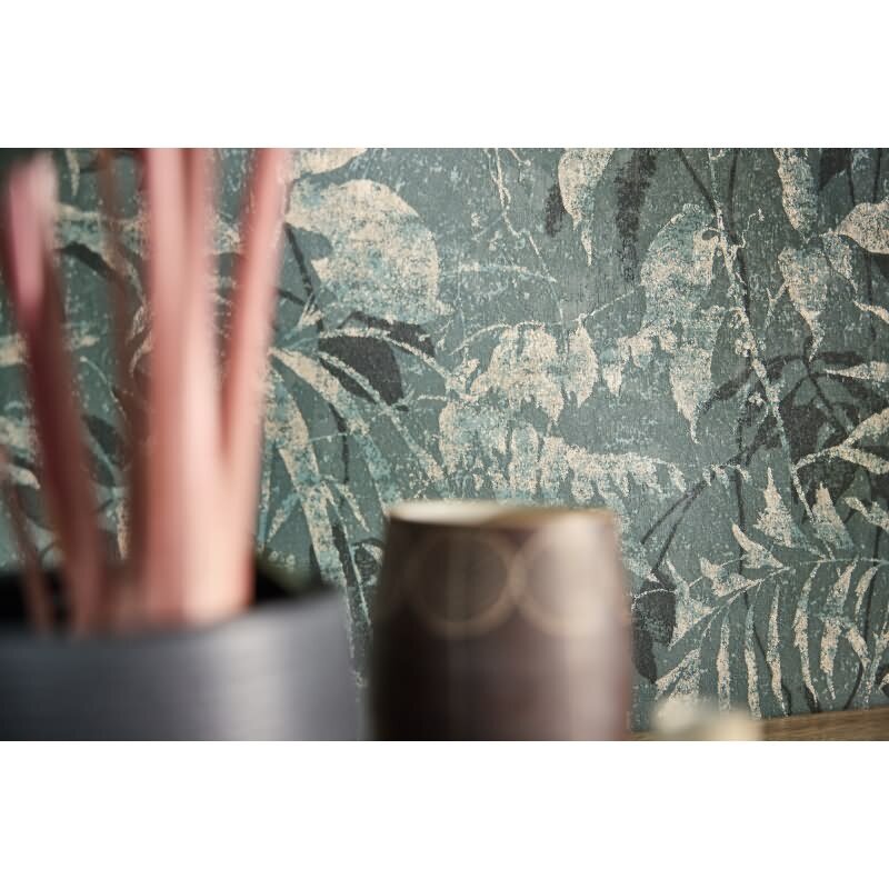 Dschungel Tapete Blau Grün Gold Metallic Pflanzen Blätter Vliestapete (782035)