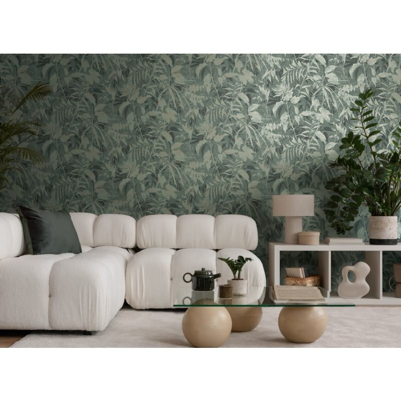 Dschungel Tapete Blau Grün Gold Metallic Pflanzen Blätter Vliestapete (782035)