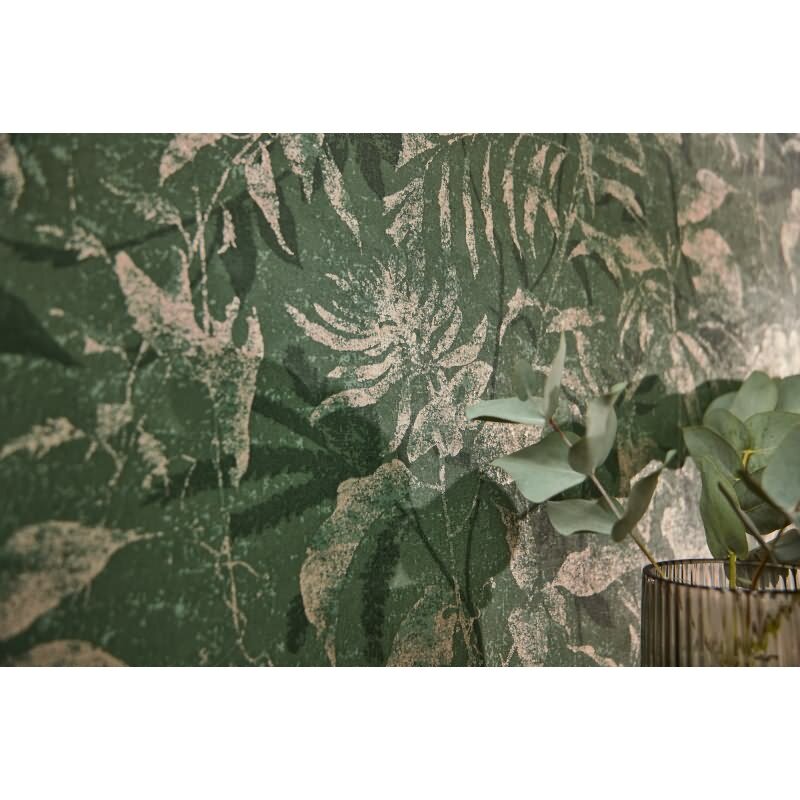 Dschungel Tapete Dunkelgrün Gold Metallic Pflanzendesign Blätter Vliestapete (782036)