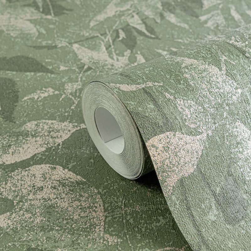 Dschungel Tapete Dunkelgrün Gold Metallic Pflanzendesign Blätter Vliestapete (782036)