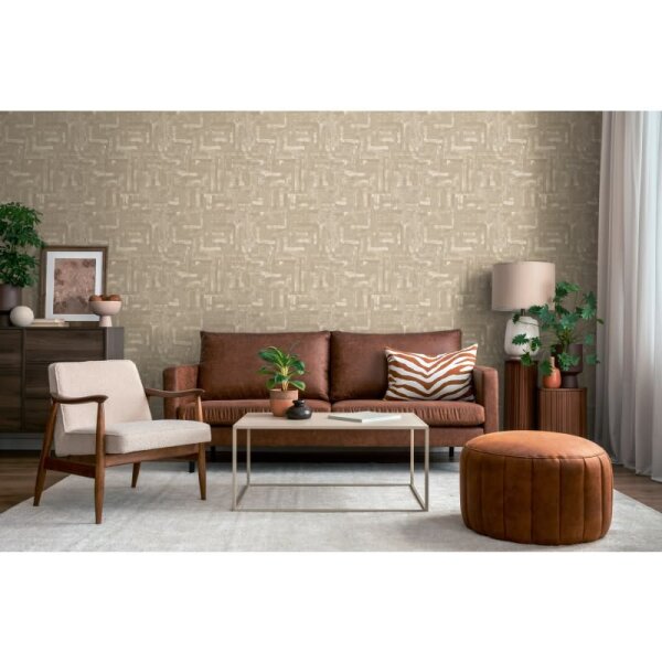 Mustertapete Grau Hellbraun Vintage Vliestapete Leinen-Stoffoptik (782042)