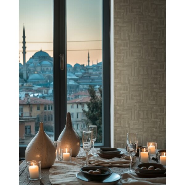 Mustertapete Grau Hellbraun Vintage Vliestapete Leinen-Stoffoptik (782042)