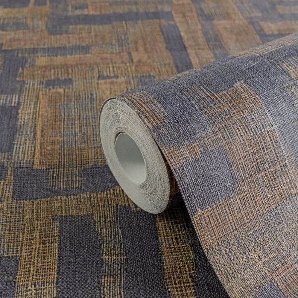 Strukturtapete mit Stoffoptik Braun Dunkelblau Muster-Vliestapete (782043)