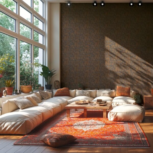 Strukturtapete mit Stoffoptik Braun Dunkelblau Muster-Vliestapete (782043)