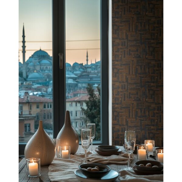 Strukturtapete mit Stoffoptik Braun Dunkelblau Muster-Vliestapete (782043)