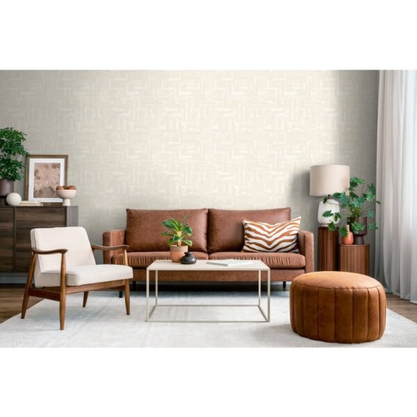 Muster-Vliestapete Stoffoptik Tapete mit Leinenstruktur Weiß Creme Vintage (782045)