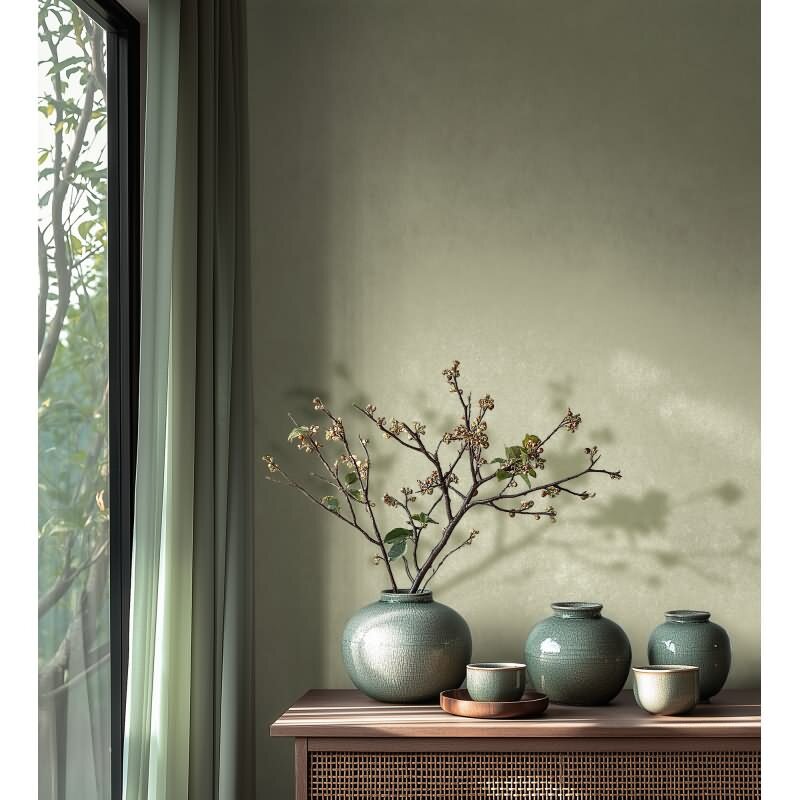 Tapete in Putzoptik Hellgrün Einfarbige Uni Vliestapete (782271)