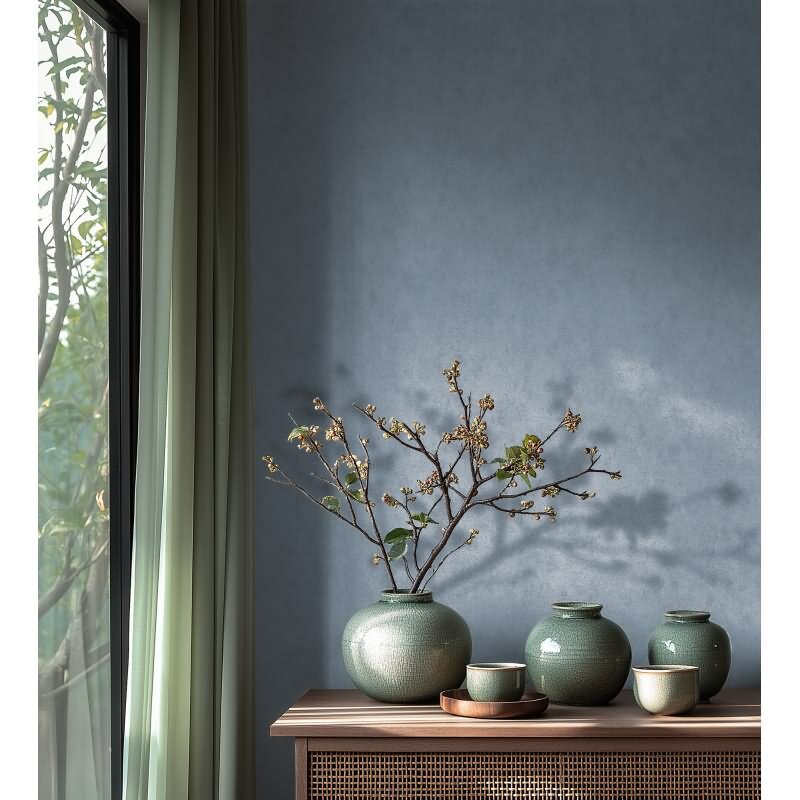 Tapete mit Putzoptik Blau Vintage Vliestapete einfarbig (782274)