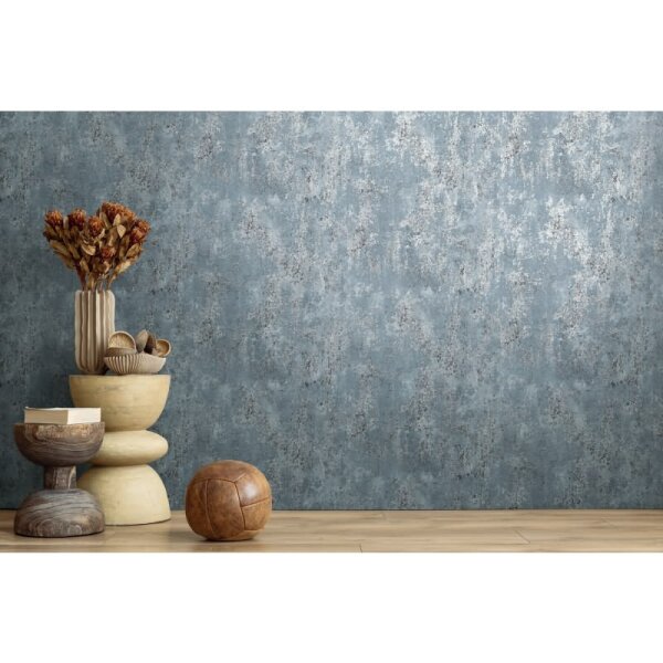 Vliestapete in Betonoptik Blau Grau Metallic Putzstruktur Tapete Vintage (786294)