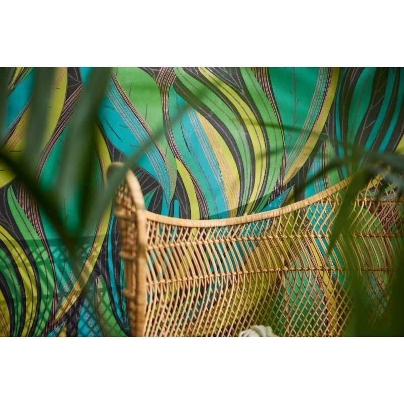 Dschungel Tapete Türkis Grün Gelb Metallic Moderne Blattmuster Vliestapete (786551)