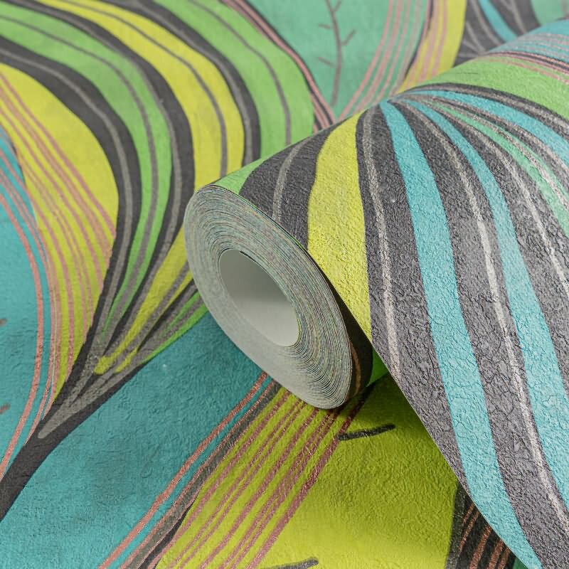 Dschungel Tapete Türkis Grün Gelb Metallic Moderne Blattmuster Vliestapete (786551)