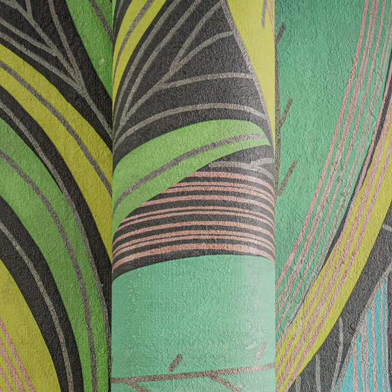 Dschungel Tapete Türkis Grün Gelb Metallic Moderne Blattmuster Vliestapete (786551)