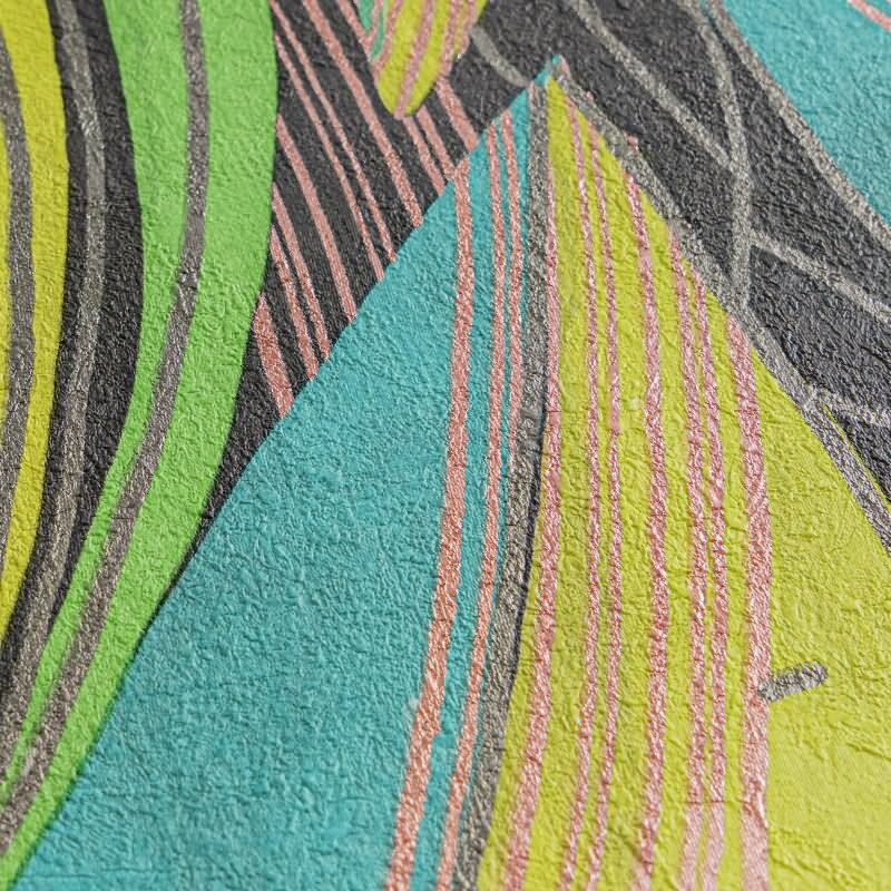 Dschungel Tapete Türkis Grün Gelb Metallic Moderne Blattmuster Vliestapete (786551)