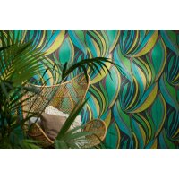 Dschungel Tapete T&uuml;rkis Gr&uuml;n Gelb Metallic...