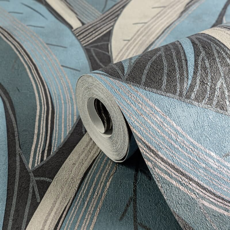 Moderne Dschungel Tapete Blau Petrol Weiß Metallic Moderne Blattoptik Vliestapete (786552)