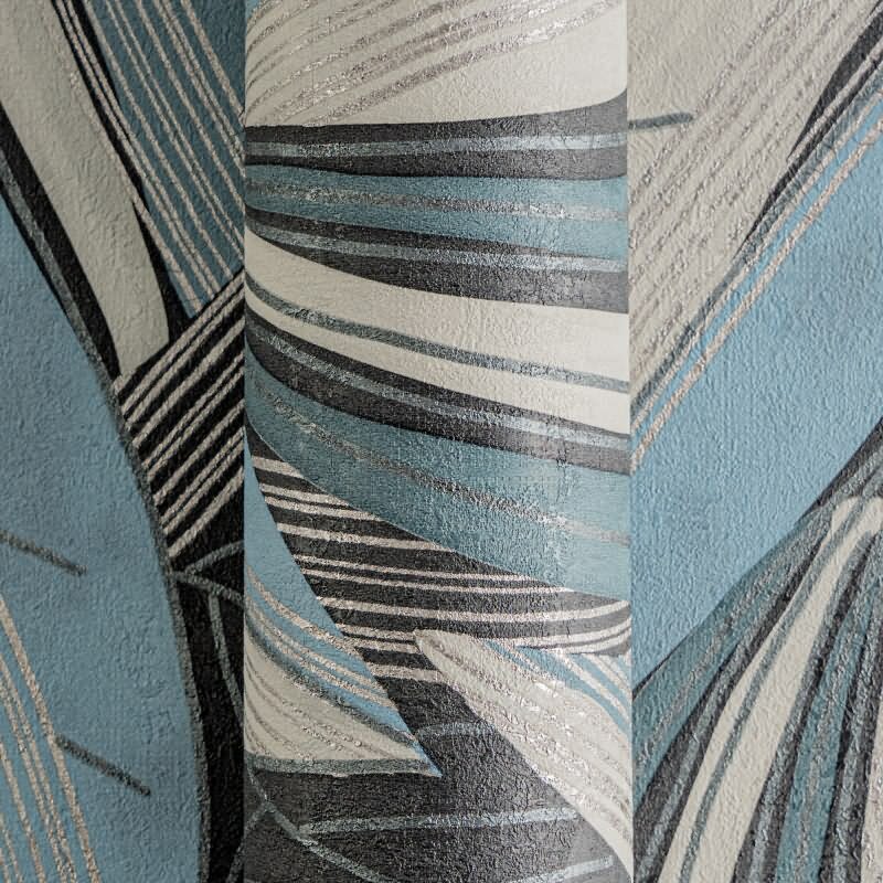 Moderne Dschungel Tapete Blau Petrol Weiß Metallic Moderne Blattoptik Vliestapete (786552)