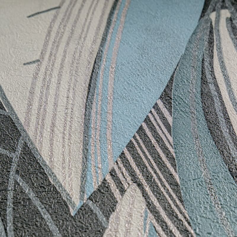 Moderne Dschungel Tapete Blau Petrol Weiß Metallic Moderne Blattoptik Vliestapete (786552)
