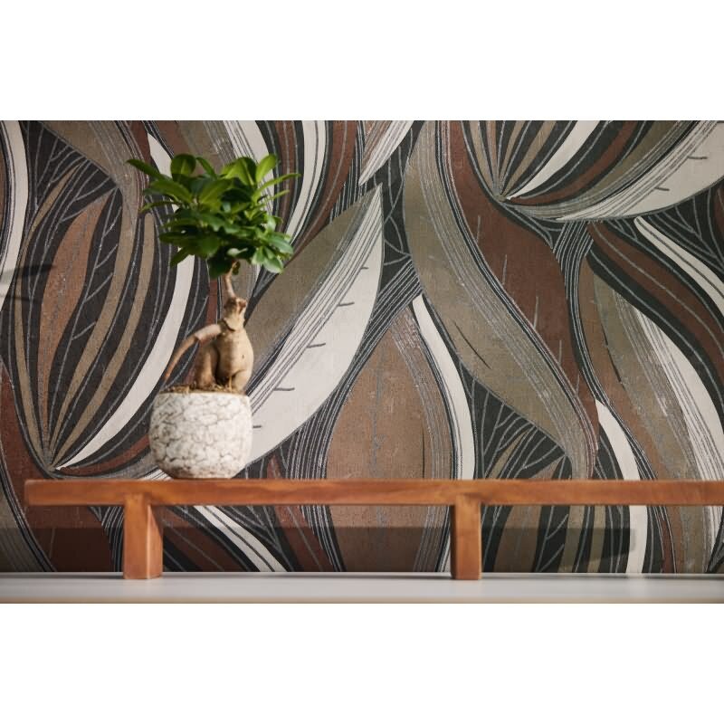 Dschungel Tapete Braun Metallic Beige Weiß Blattmuster modern Vliestapete (786553)